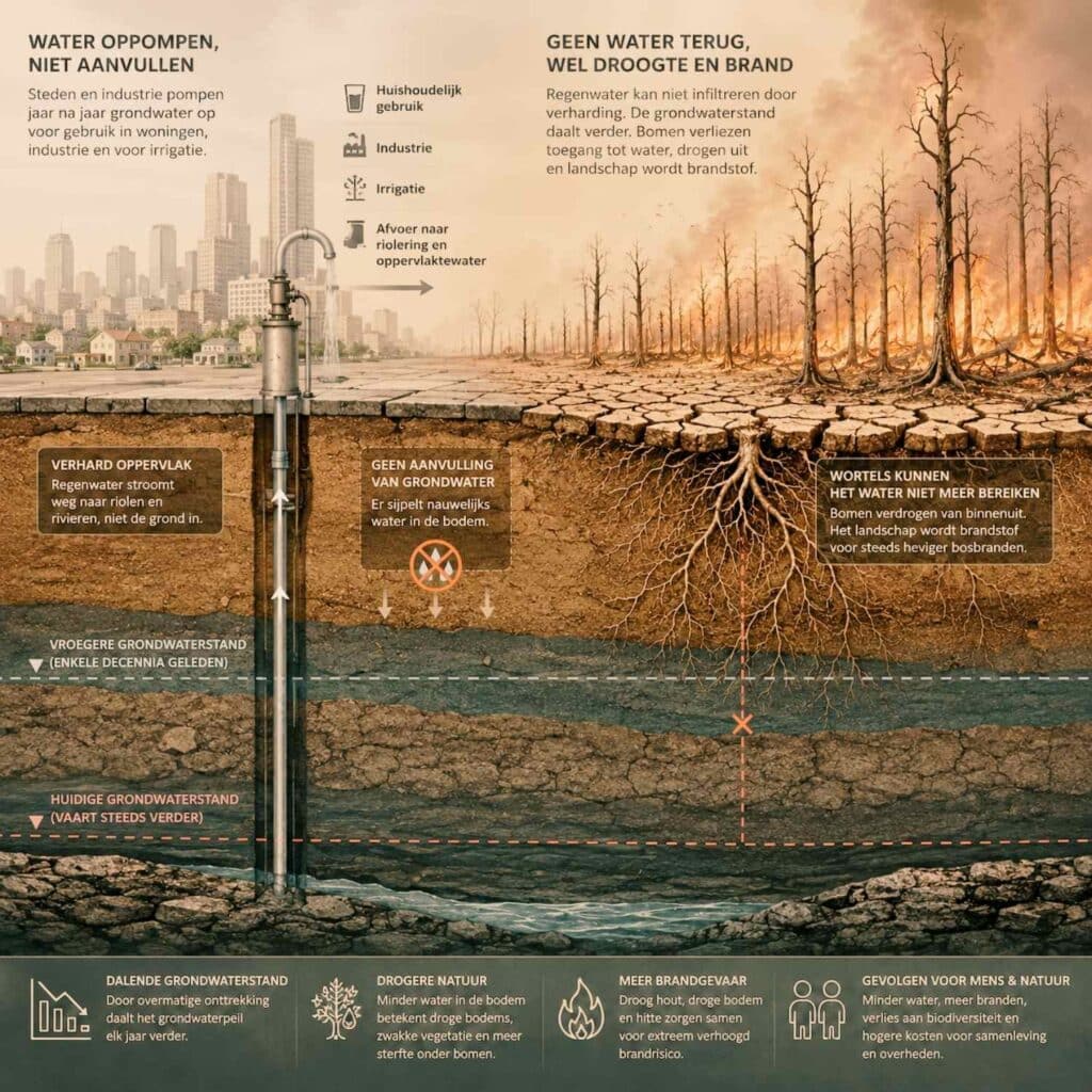 Droogte en Bosbranden landschapsdoorsnede